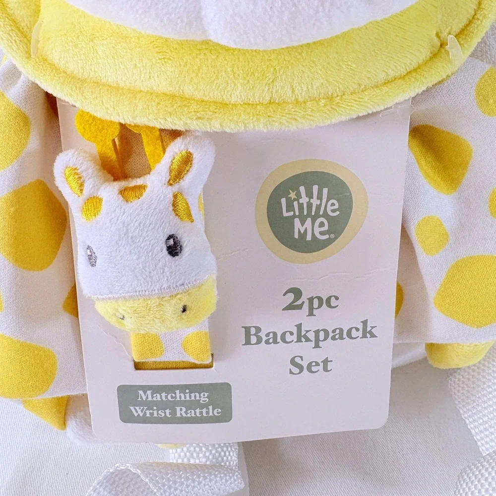 Little Me Giraffe Infant Toddler Plush Backpack Set 2pc with Wrist Rattle NWT
